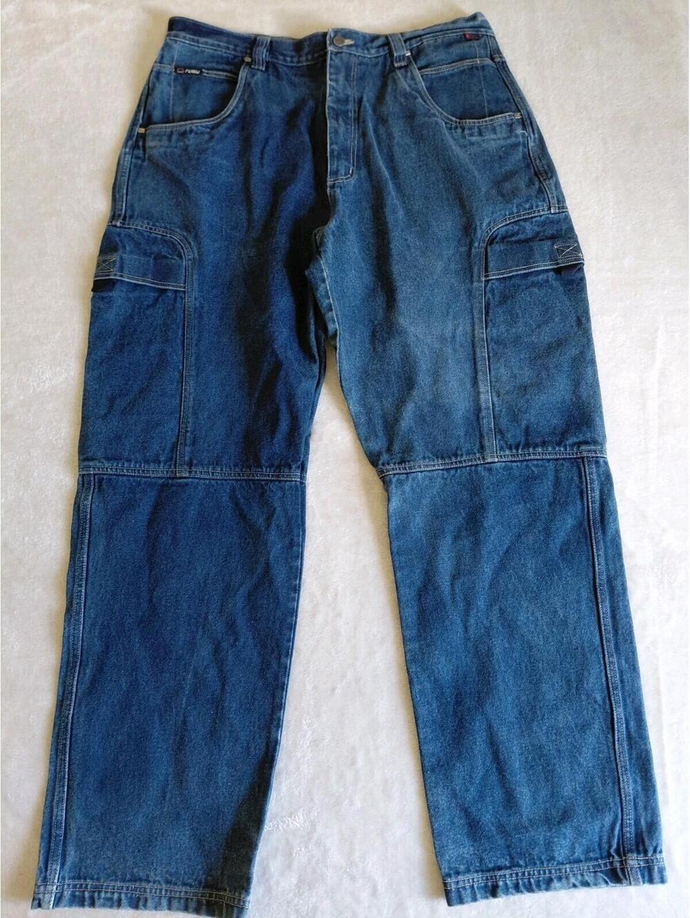 Vintage Y2K FUBU Jeans Mens 40x30 Baggy Wide Leg Blue Denim Cargo Pockets